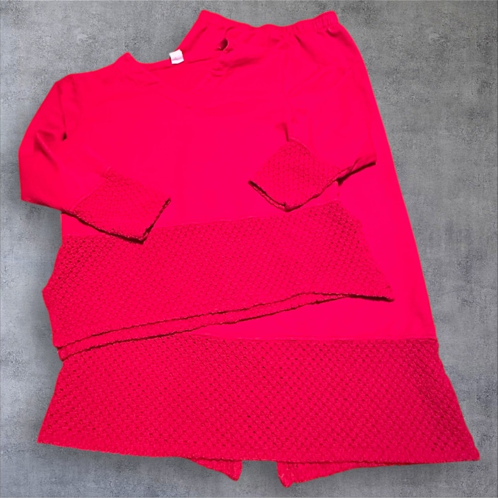 Vintage‎ Red Two Piece Outfit Womens L Cotton Top Skirt Made USA Skirt/Pullover